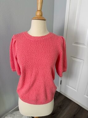 Caslon Coral Pink Short Sleeve Textured Sweater Top